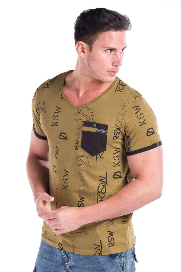 Camiseta estampada algodon con bolsillo hombre cuello pico