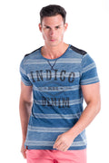 Camiseta manga corta hombre rayas efecto denim indigo
