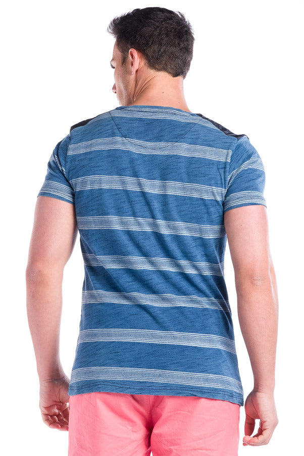 Camiseta manga corta hombre rayas efecto denim indigo