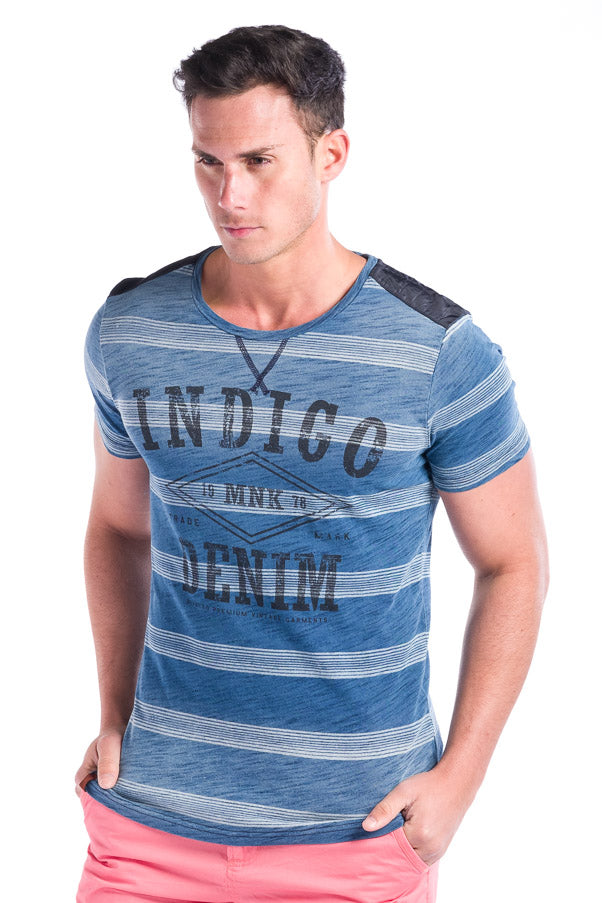 Camiseta manga corta hombre rayas efecto denim indigo