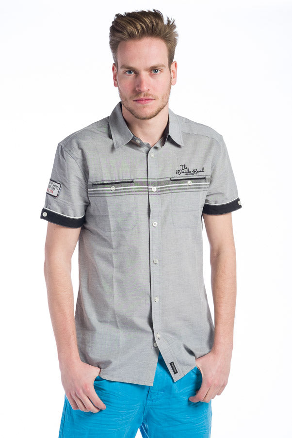Camisa Hombre Manga Corta Rayas Algodón Bolsillos – Koroshi 28208