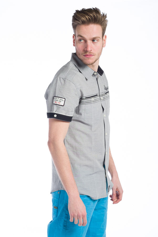 Camisa Hombre Manga Corta Rayas Algodón Bolsillos – Koroshi 28208