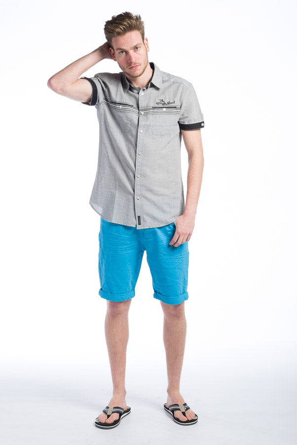 Camisa Hombre Manga Corta Rayas Algodón Bolsillos – Koroshi 28208