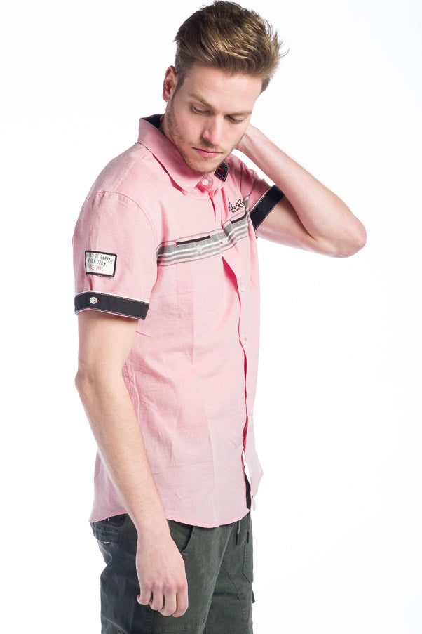 Camisa Hombre Manga Corta Rayas Algodón Bolsillos – Koroshi 28208