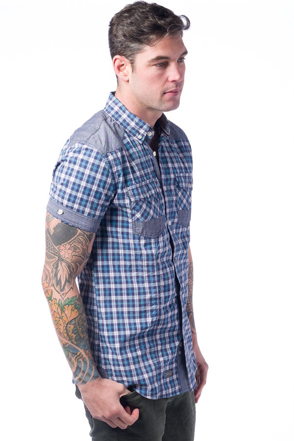 Camisa Hombre Manga Corta Cuadros Algodón Bolsillos – Koroshi 28210