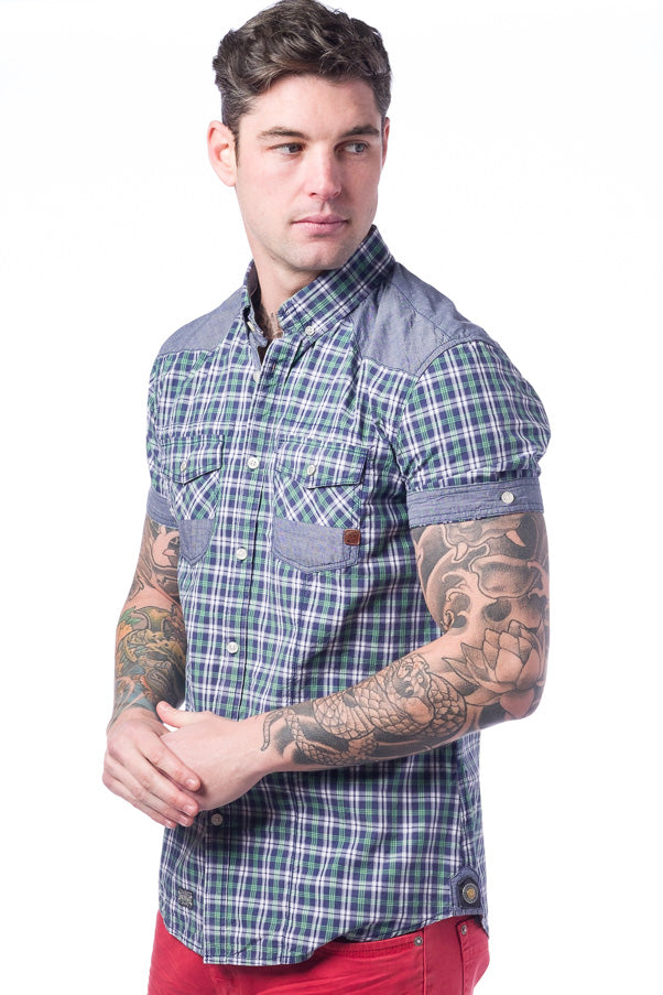 Camisa Hombre Manga Corta Cuadros Algodón Bolsillos – Koroshi 28210