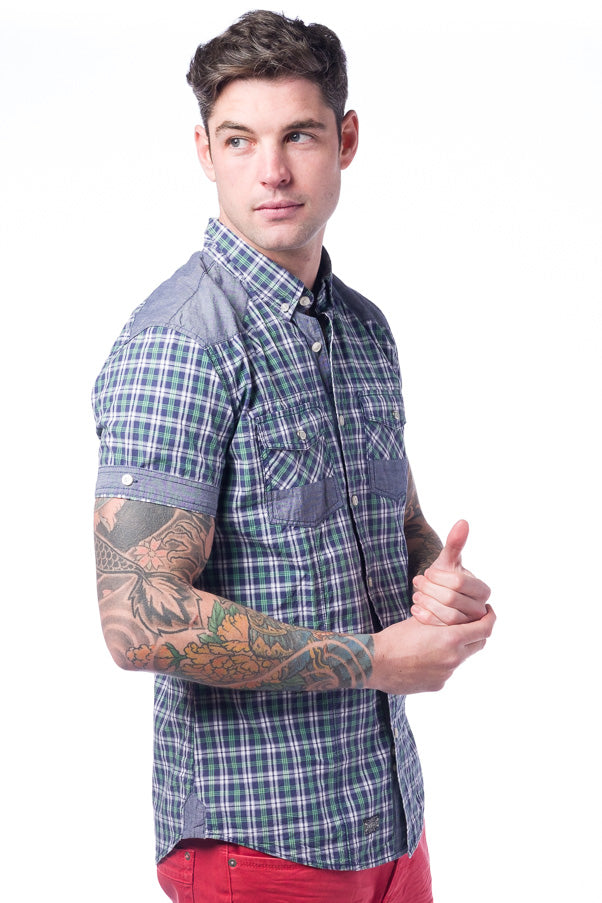 Camisa Hombre Manga Corta Cuadros Algodón Bolsillos – Koroshi 28210