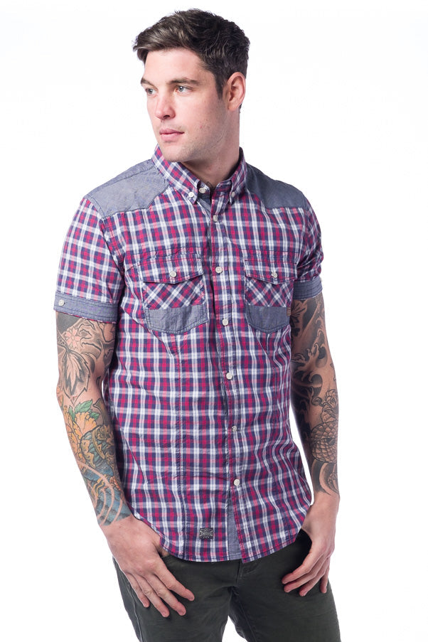 Camisa Hombre Manga Corta Cuadros Algodón Bolsillos – Koroshi 28210