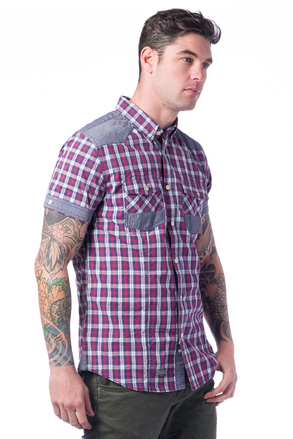 Camisa Hombre Manga Corta Cuadros Algodón Bolsillos – Koroshi 28210