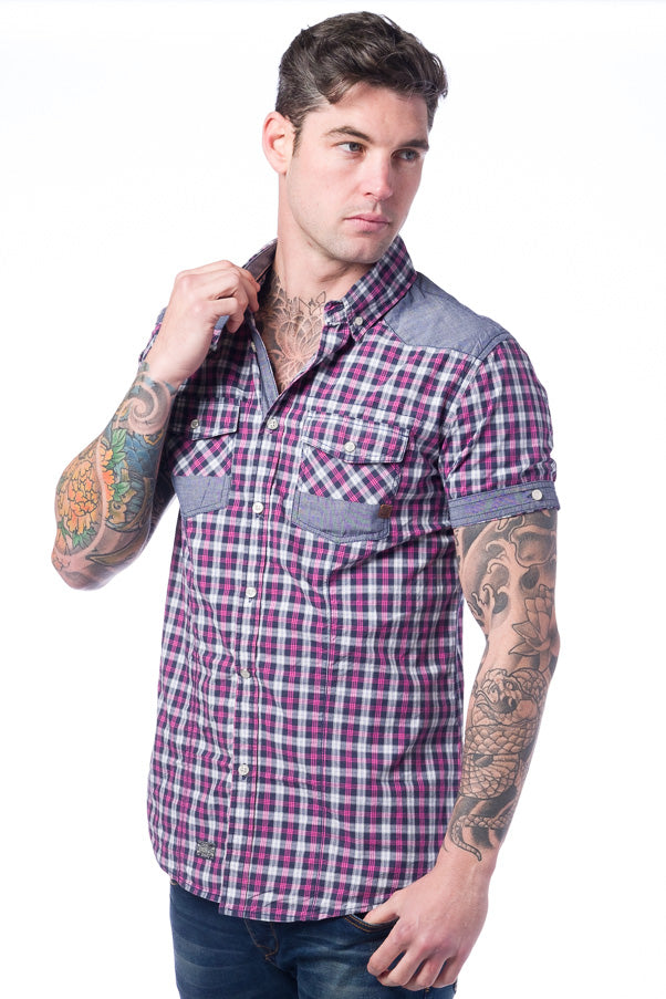 Camisa Hombre Manga Corta Cuadros Algodón Bolsillos – Koroshi 28210