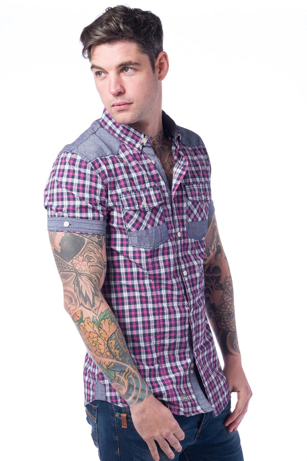 Camisa Hombre Manga Corta Cuadros Algodón Bolsillos – Koroshi 28210