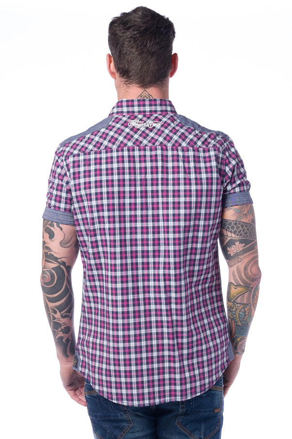 Camisa Hombre Manga Corta Cuadros Algodón Bolsillos – Koroshi 28210