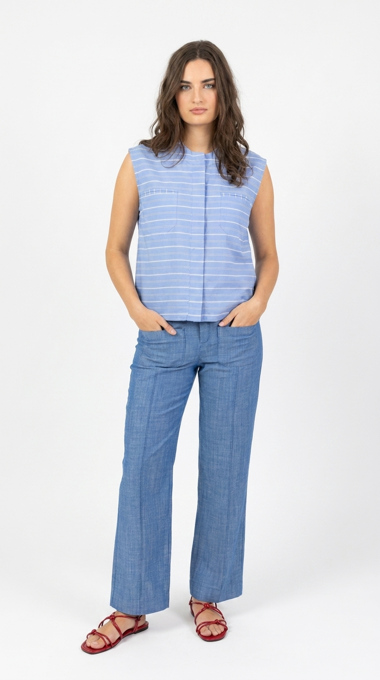 CAMISA POLISH AZUL RAYA BLANCA