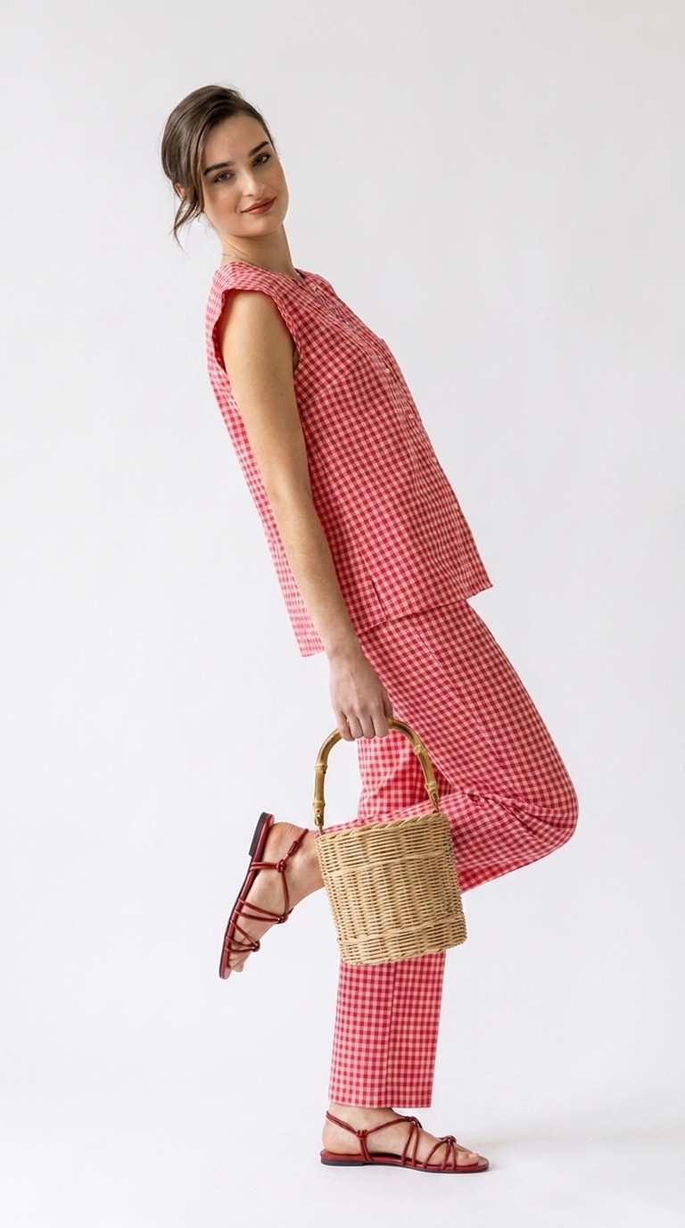 PANTALON VICHY FUCSIA