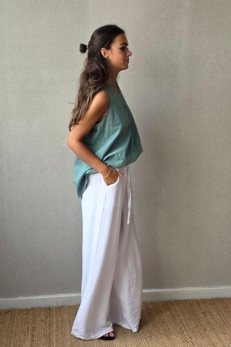 Blusa de lino y algodón verde bonito