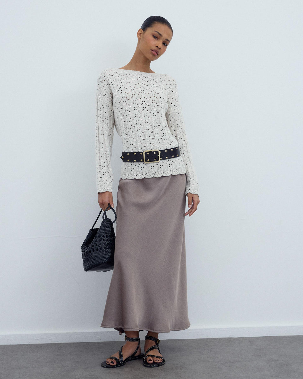 Falda Fluida Satinada Taupe