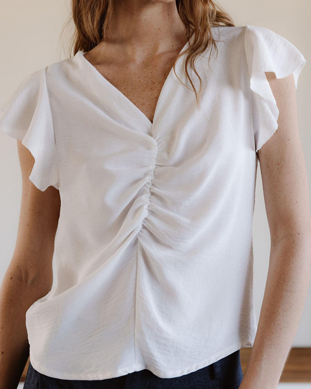 Blusa Manga Corta Frunce Blanca