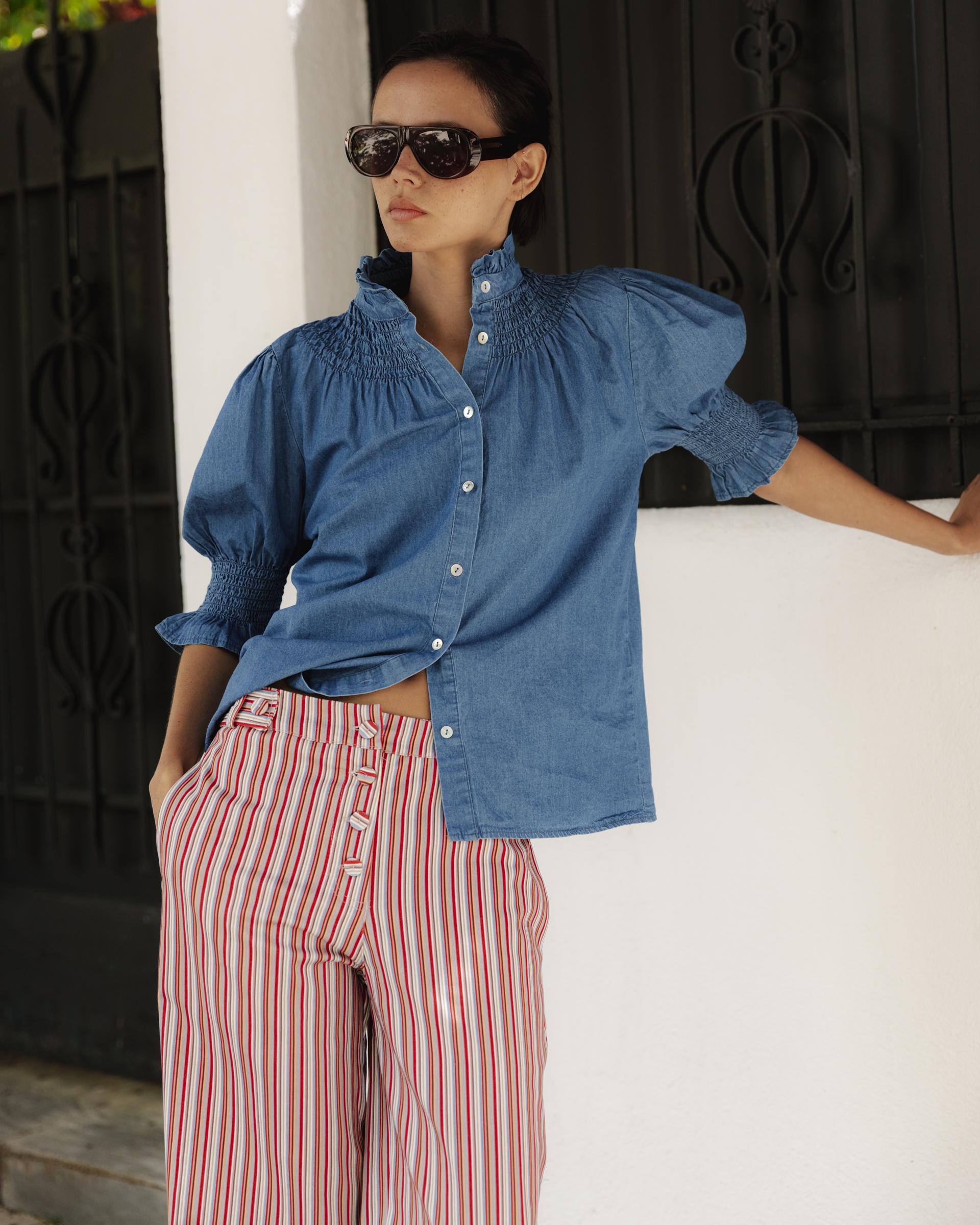 Pantalón Rayas Botones Multicolor