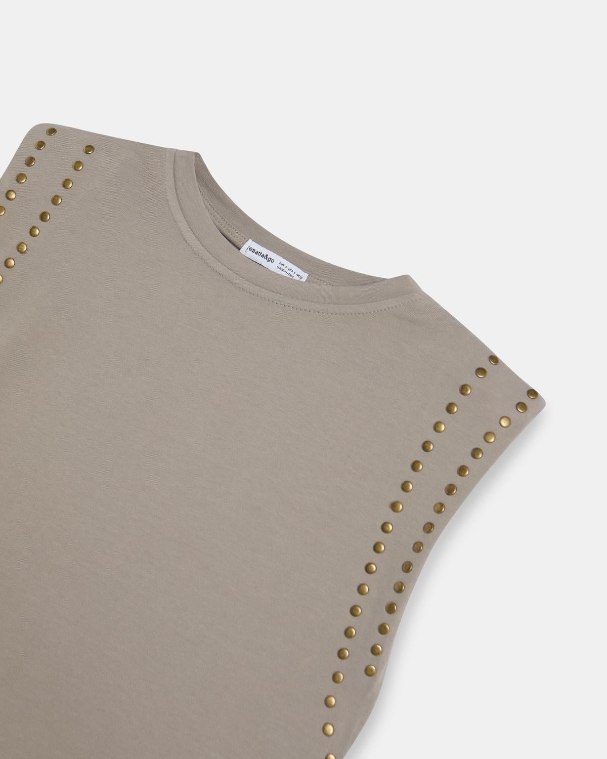 Camiseta Hombreras Tachuelas Taupe