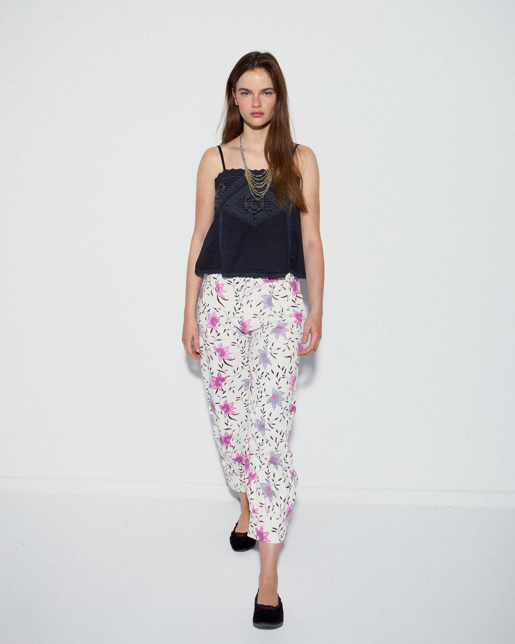 Pantalón Bombacho Estampado Floral Blanco