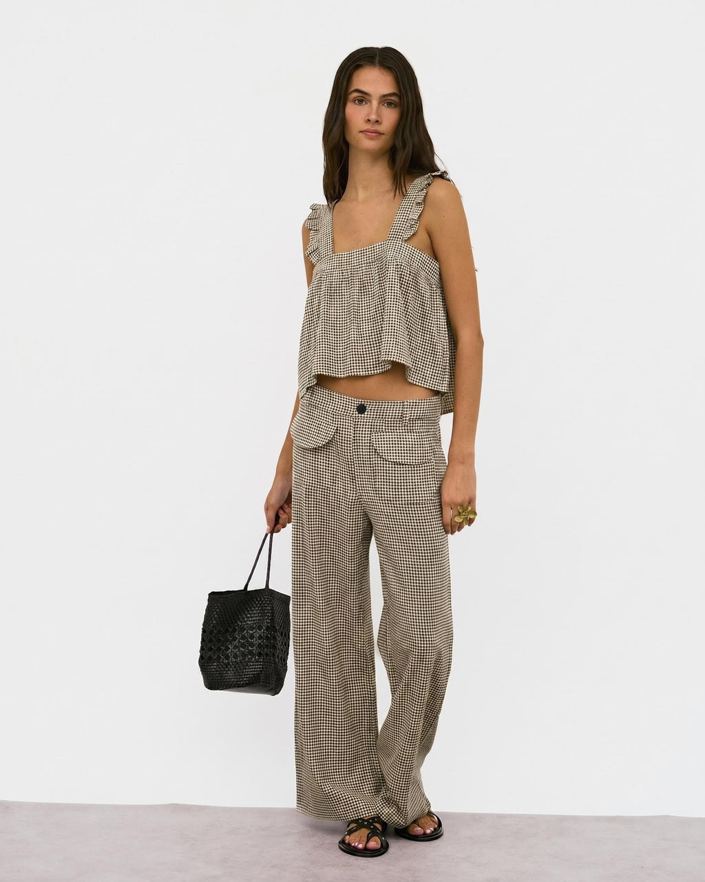 Top Cuadros Seersucker Beige