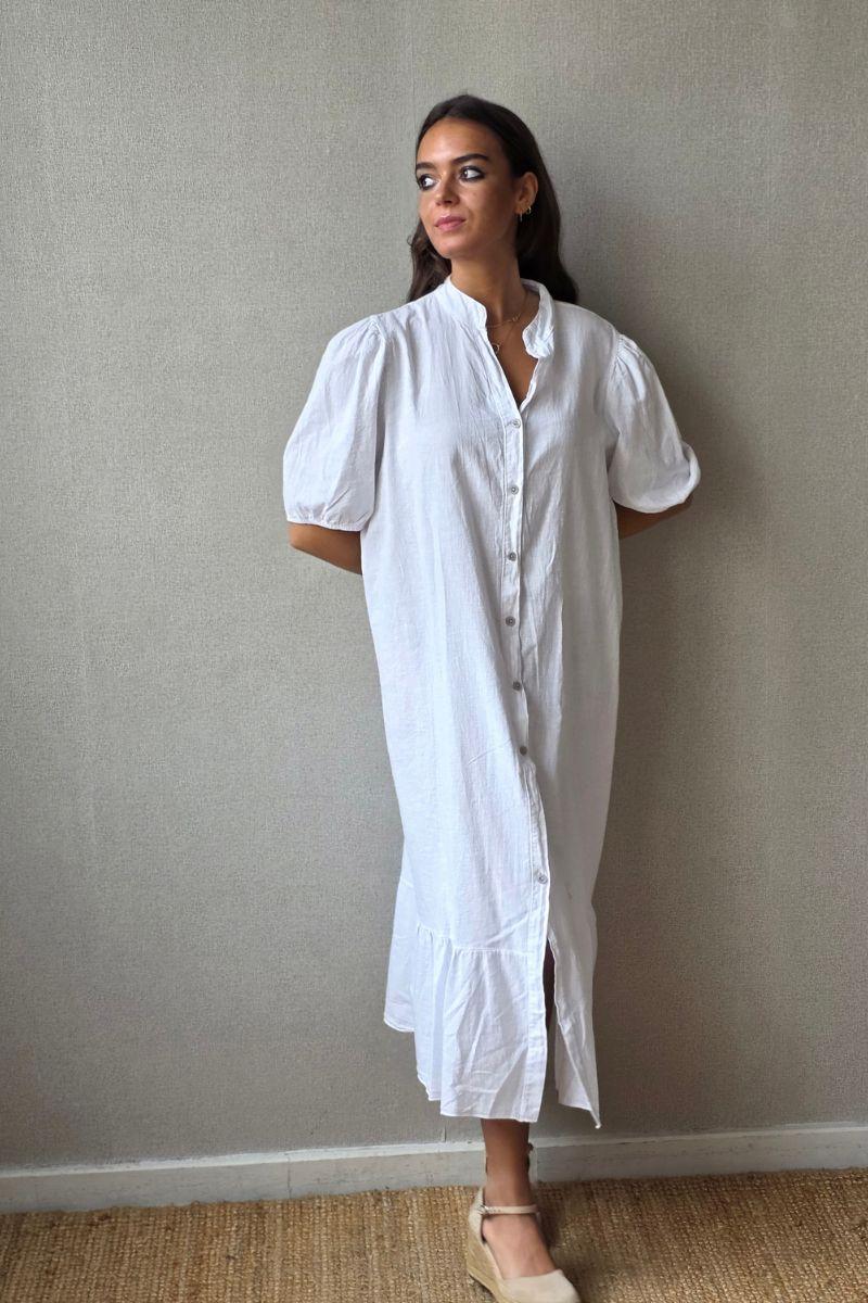 Vestido botones tipo lino blanco