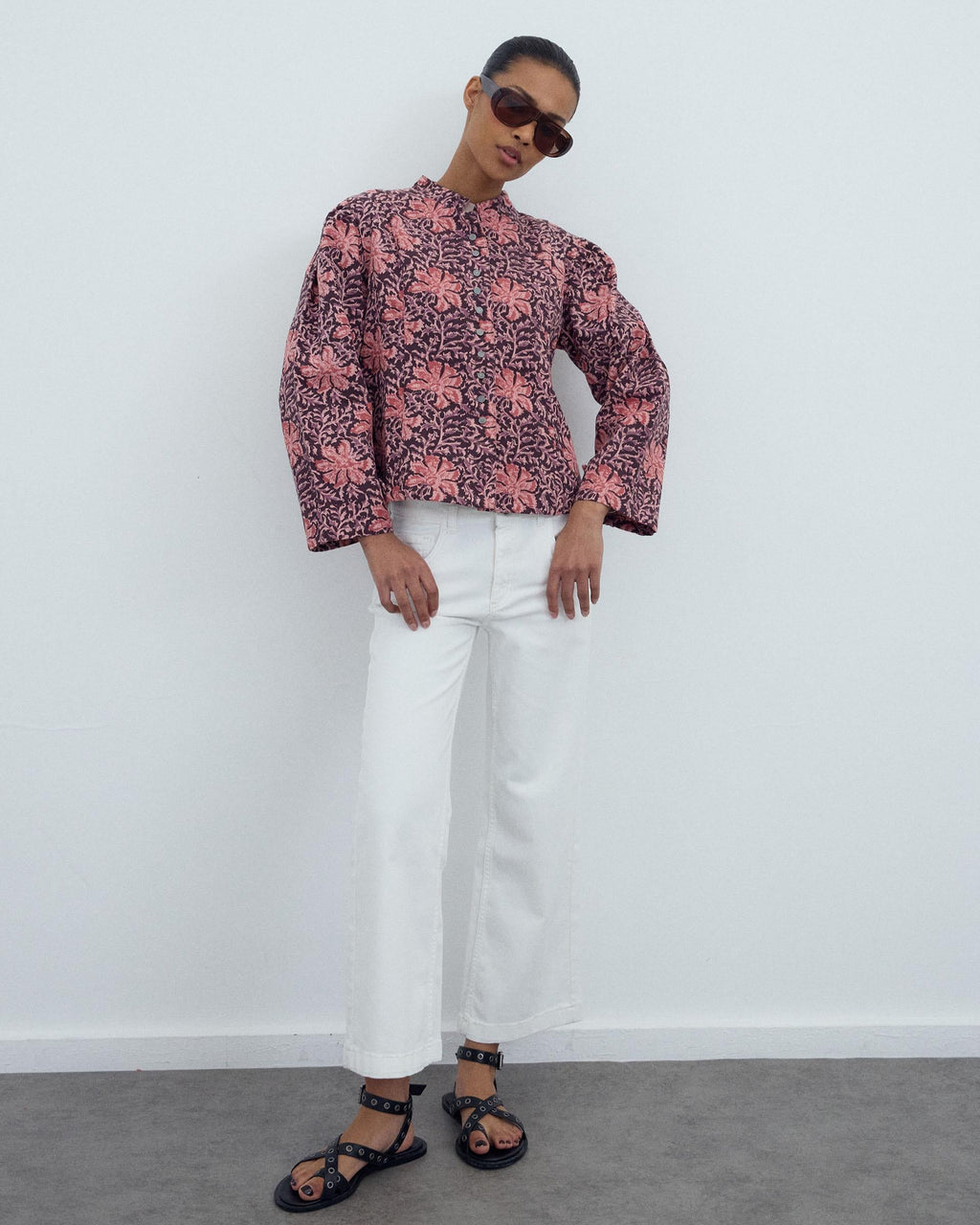 Chaqueta Botones Estampado Floral Rosa