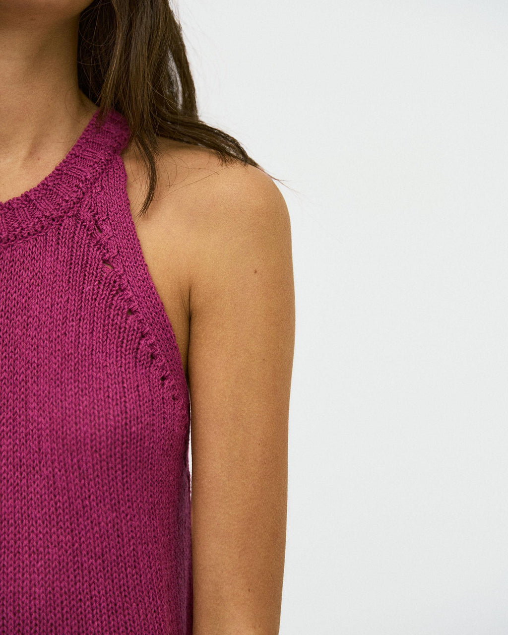 Top Punto Sin Mangas Cuello Redondo Rib Rosa