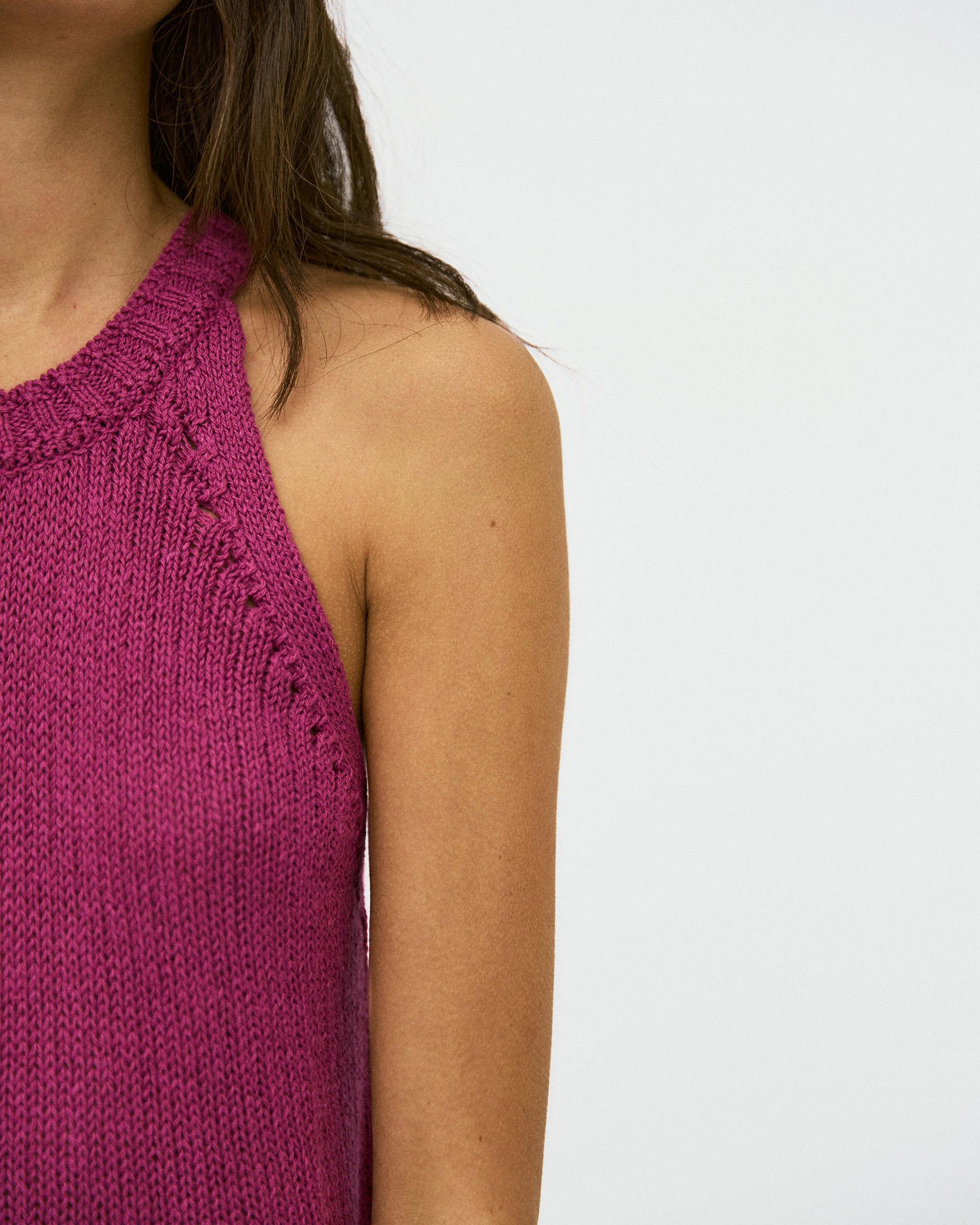 Top Punto Sin Mangas Cuello Redondo Rib Rosa
