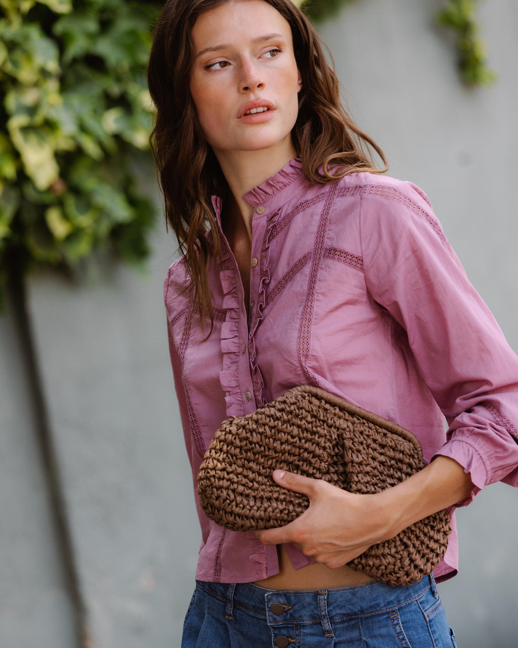 Blusa Puntillas Volante Delantero Rosa