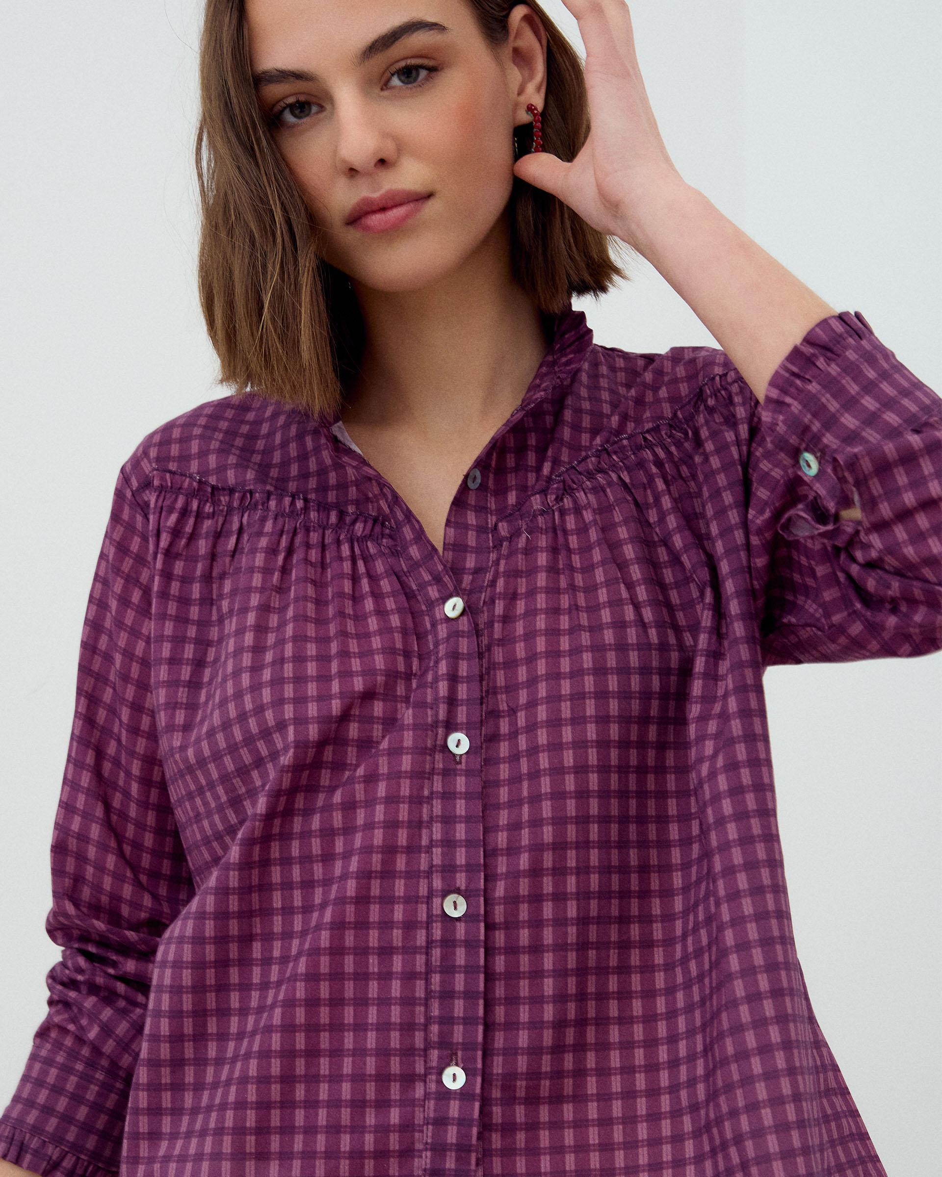Blusa Canesú Cuadros Morado