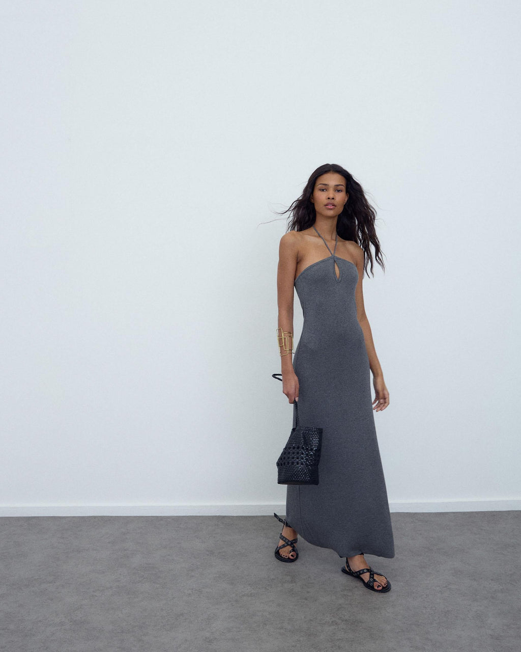 Vestido Halter Punto Gris