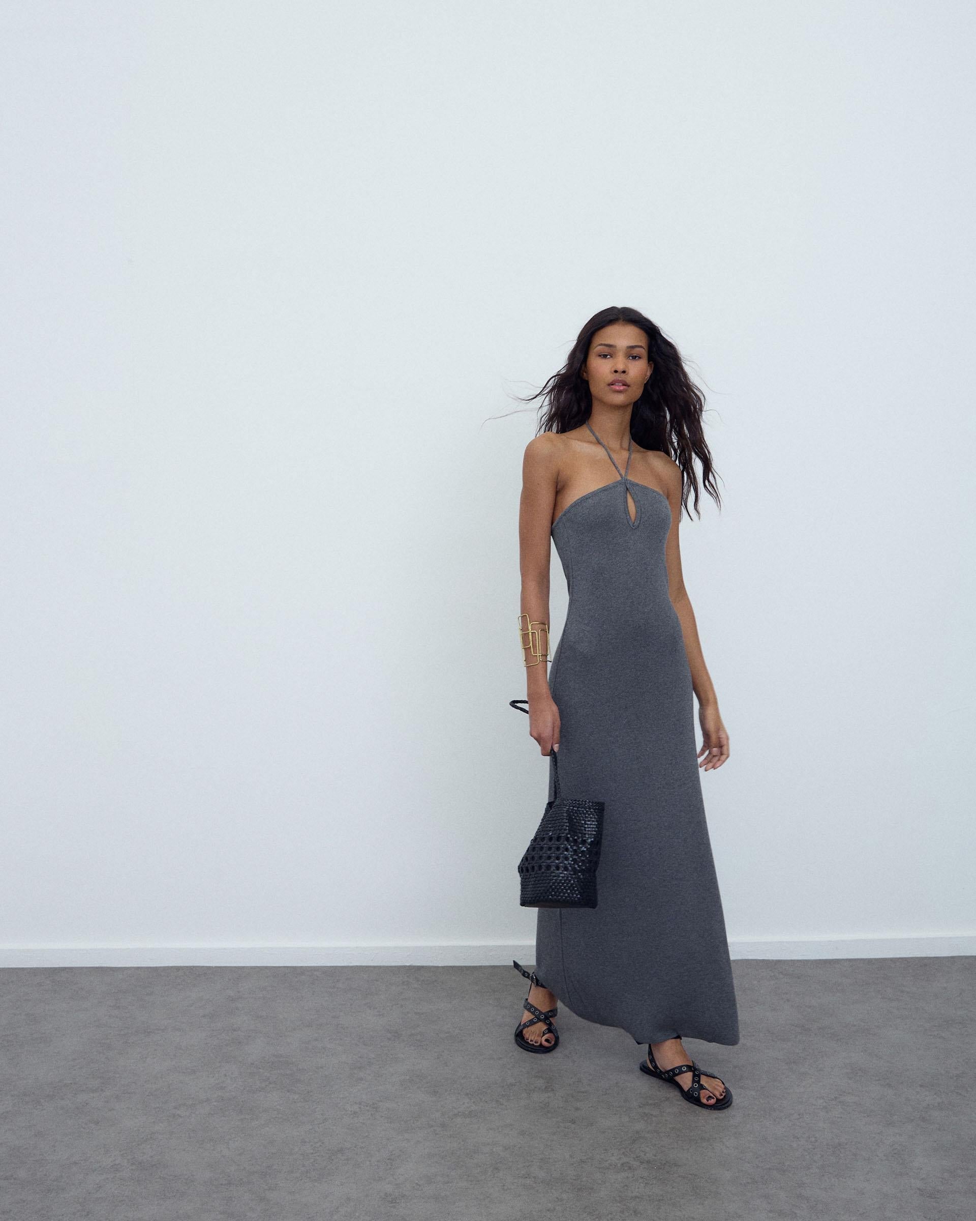 Vestido Halter Punto Gris