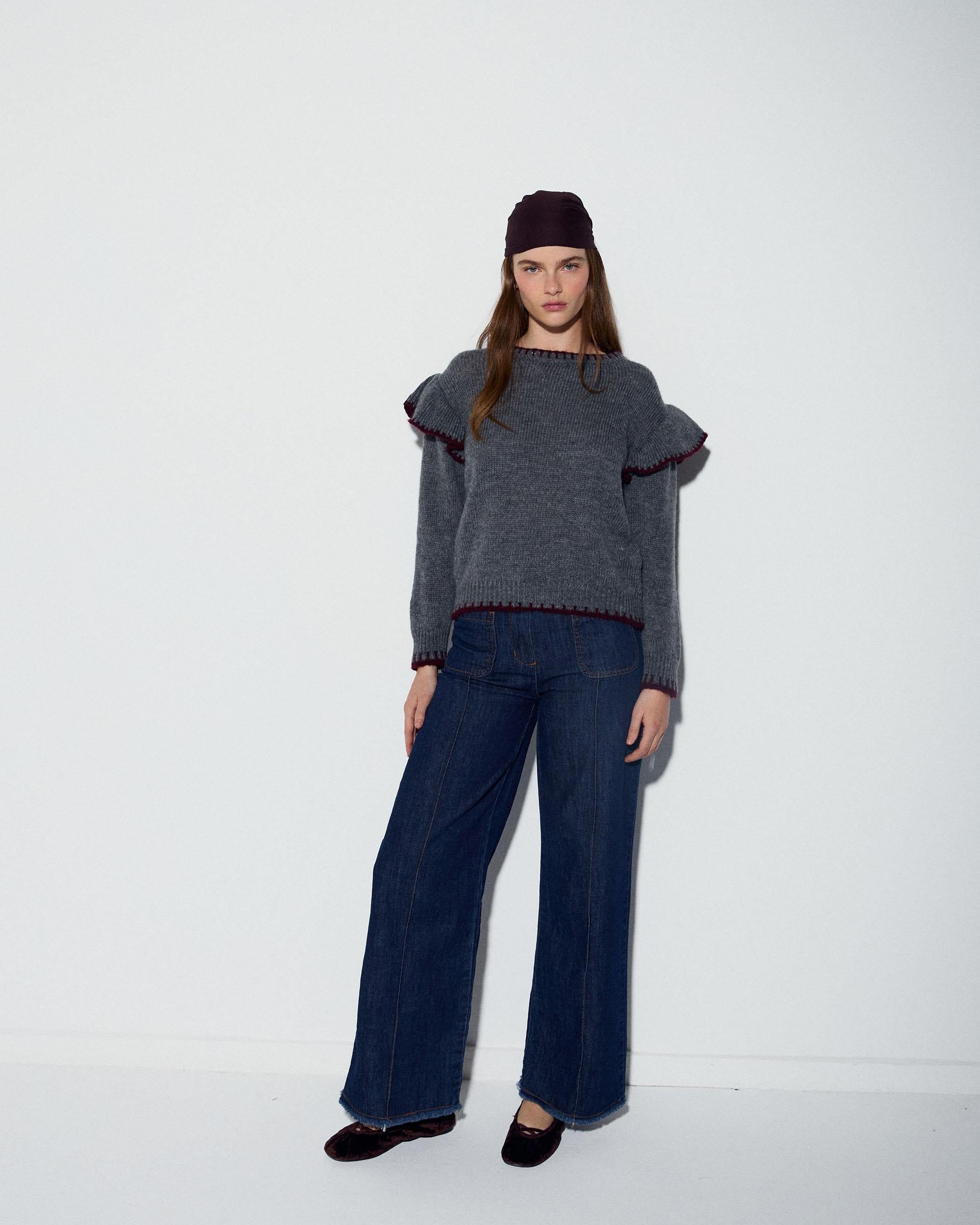 Jersey Volantes Laterales Pespuntes Gris