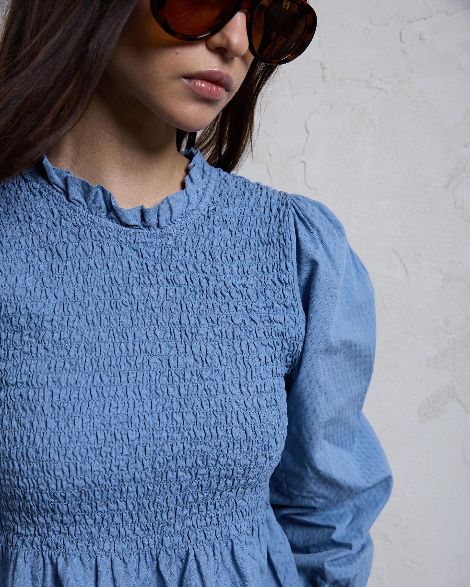 Blusa Nido De Abeja Azul