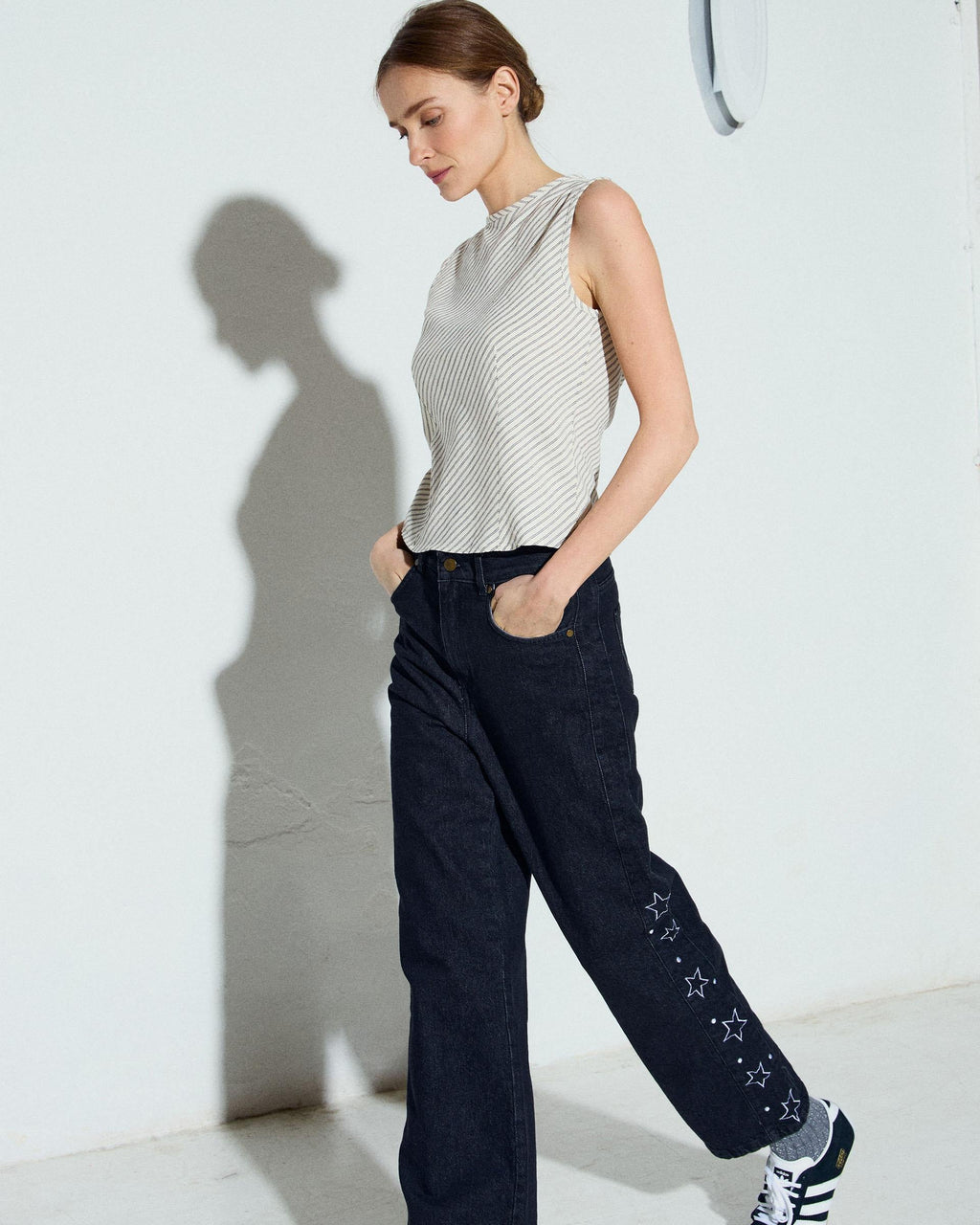 Top Estampado Rayas Diagonales Blanco
