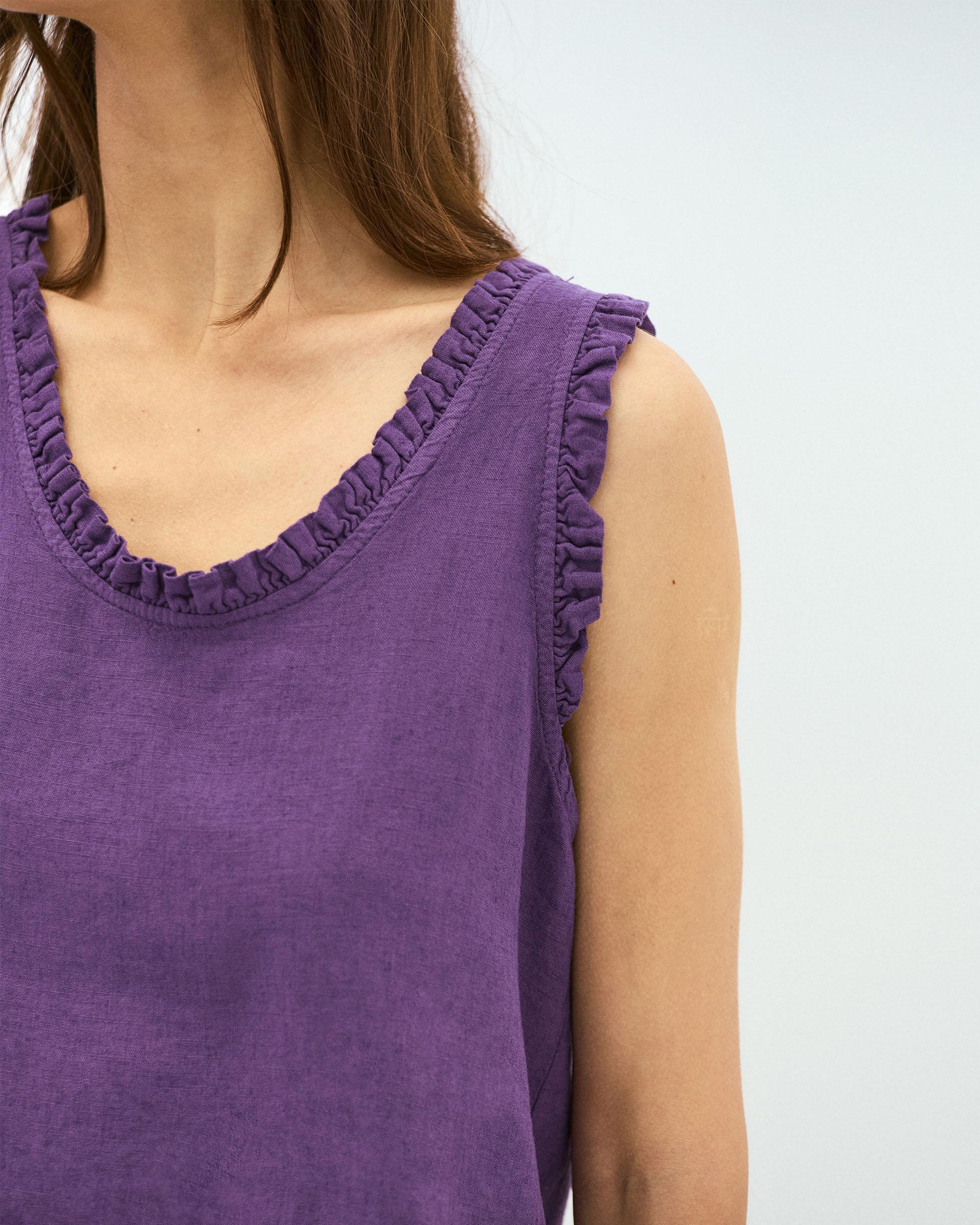 Top Tirante Ancho Volantes Con Lino Morado