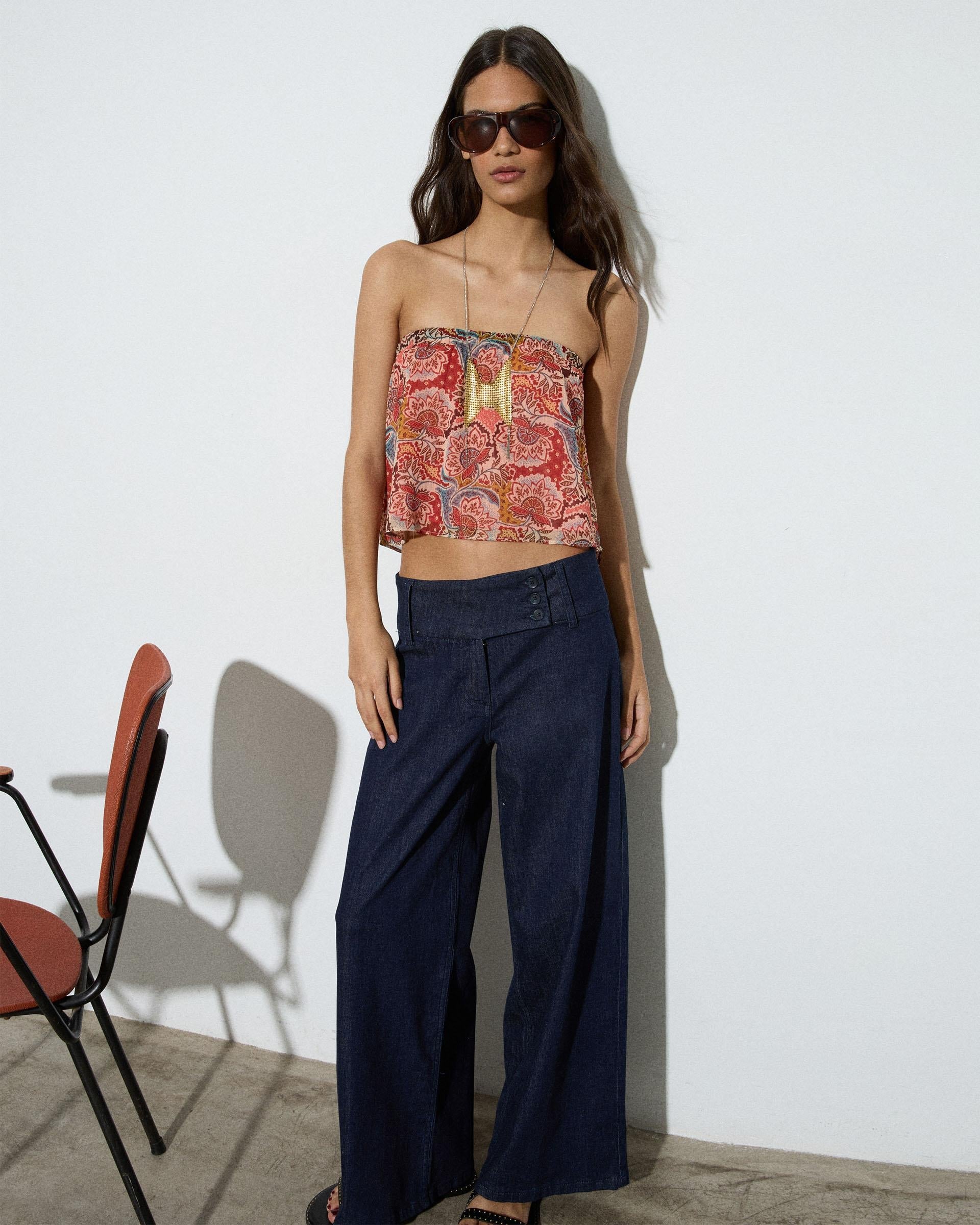 Top Palabra De Honor Estampado Multicolor