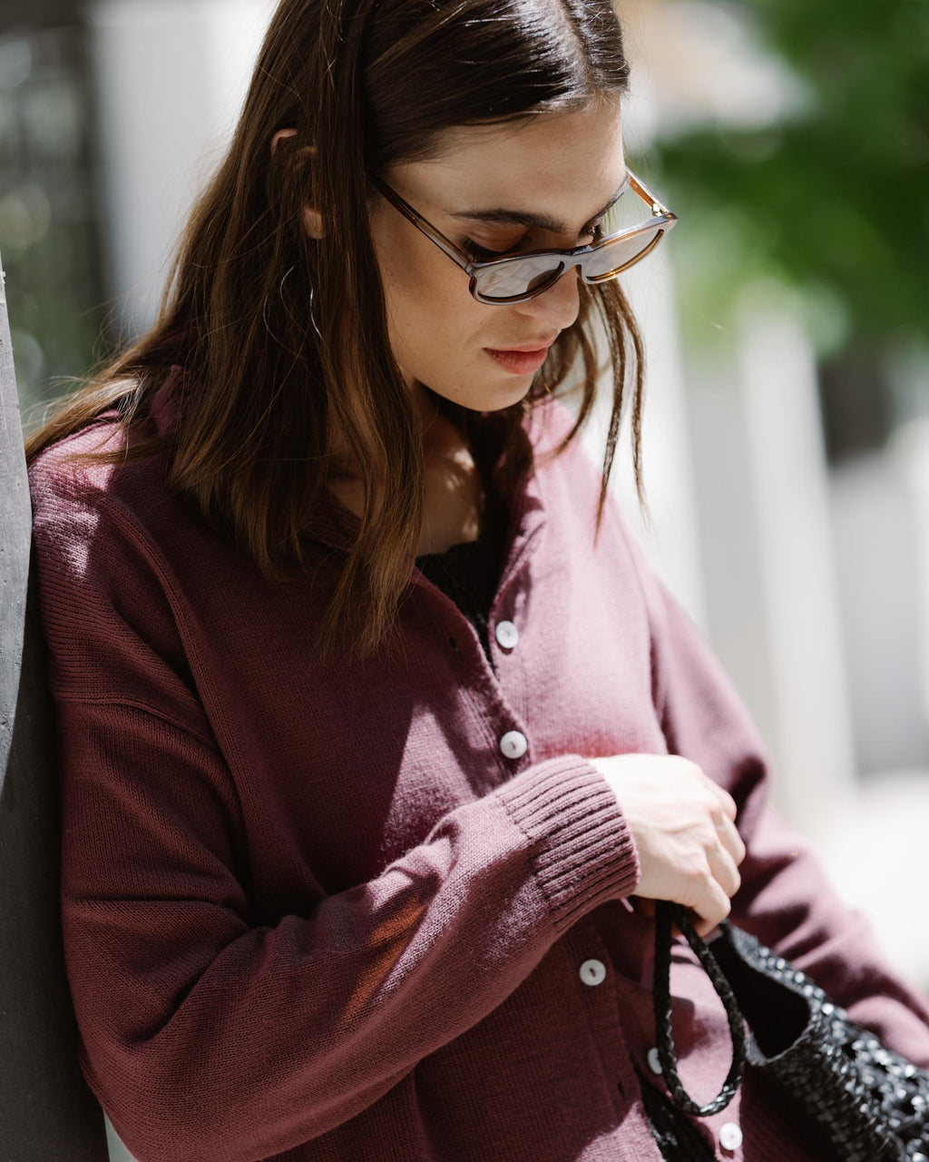 Chaqueta Punto Cuello Subido Morado
