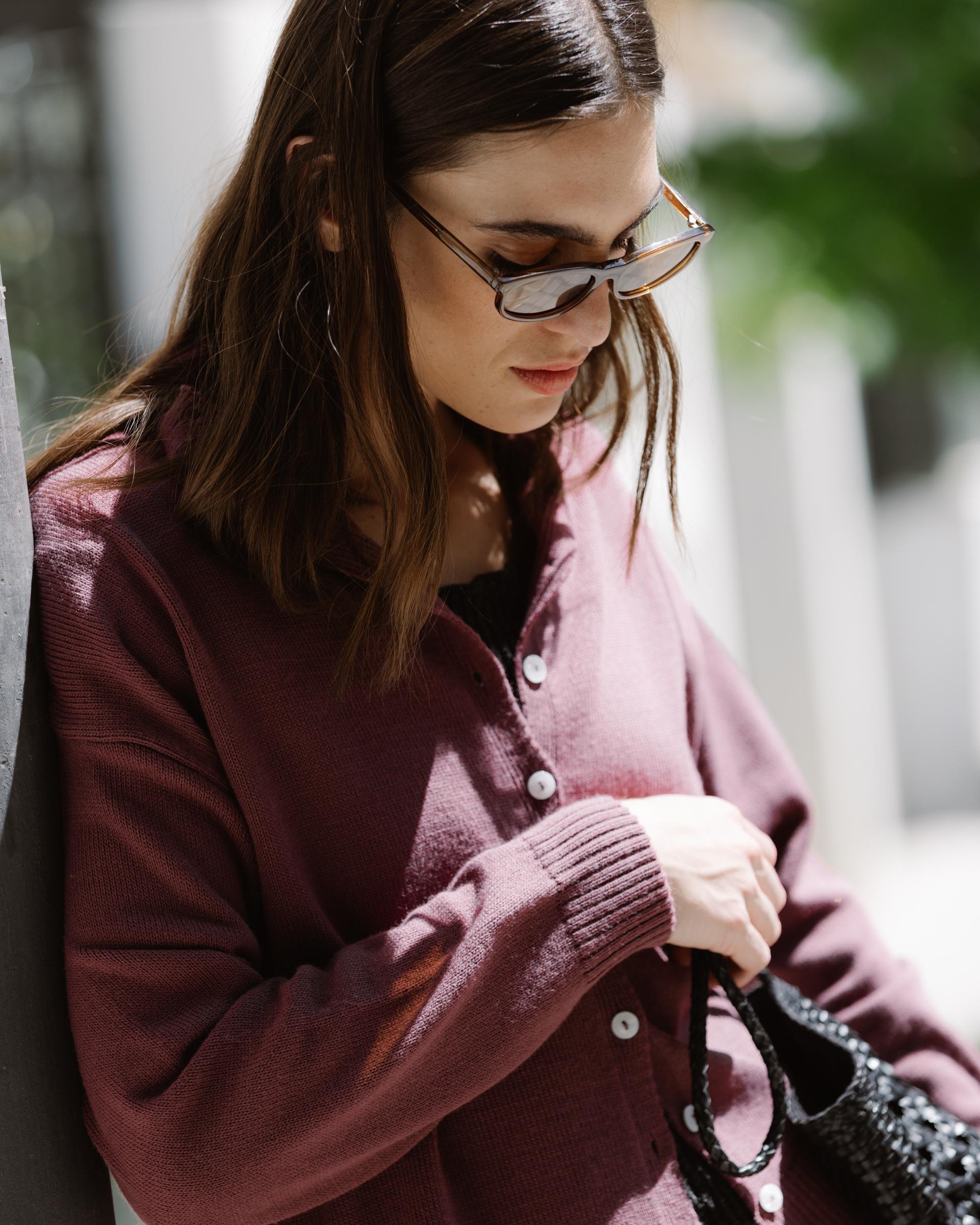 Chaqueta Punto Cuello Subido Morado