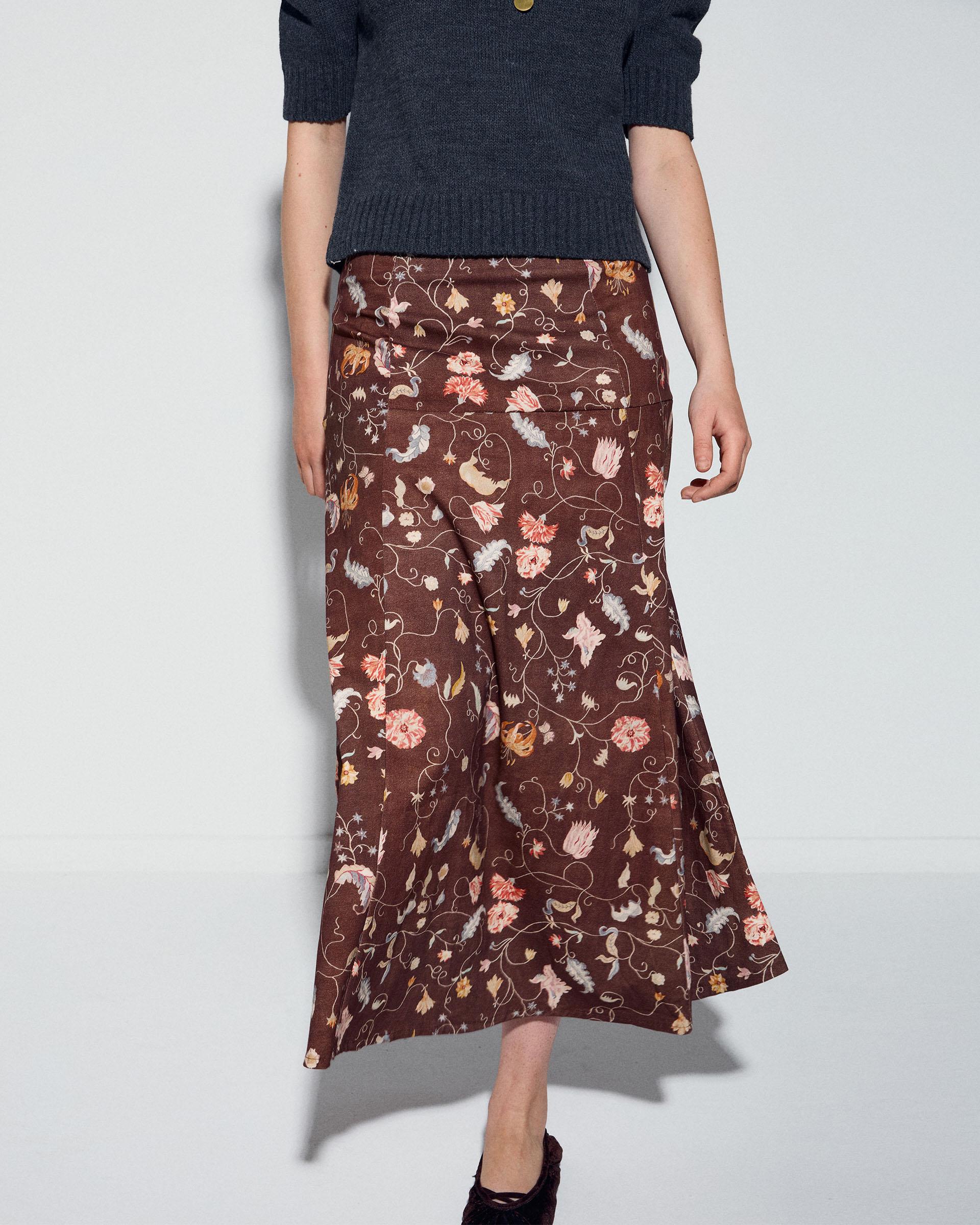 Falda Canesú Estampado Floral Marrón