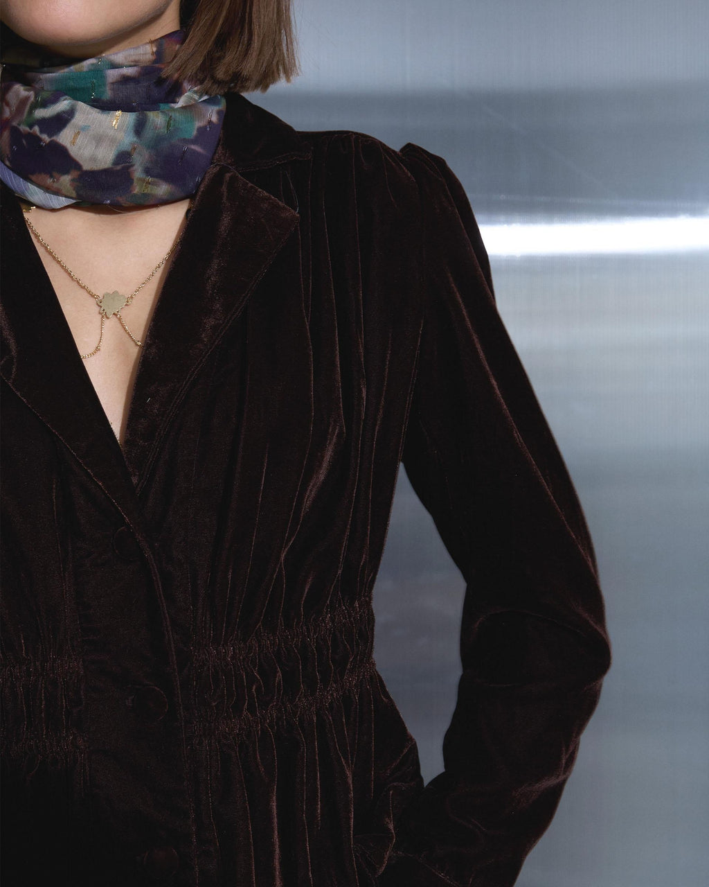 Chaqueta Terciopelo Frunces Marrón