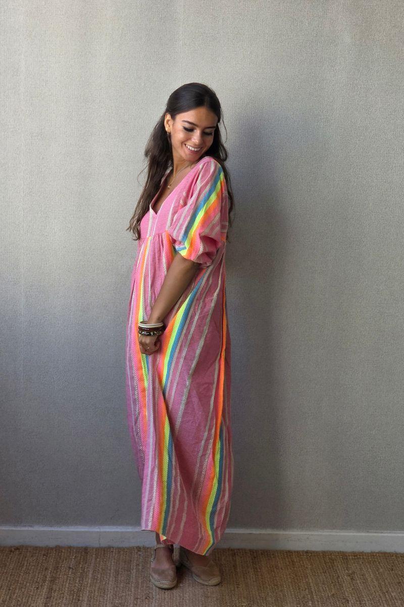 Vestido Flúor con Brillos Fucsia