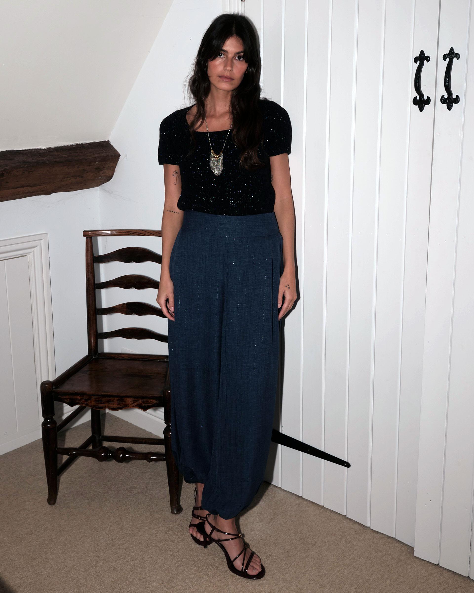 Top Punto Escote Cuadrado Lurex Azul Marino