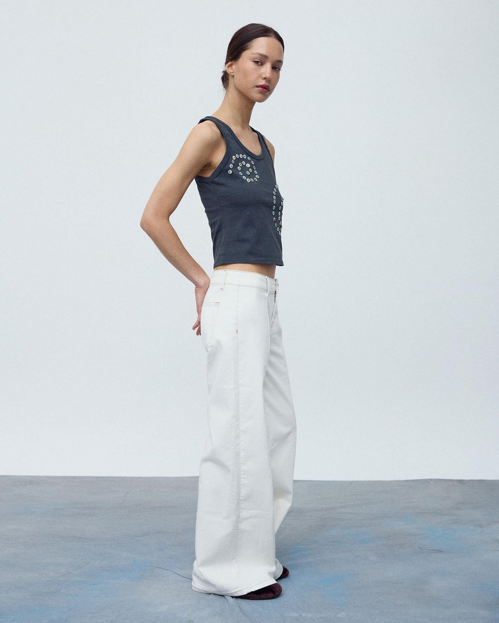 Jeans Costura Pespuntes Blanco