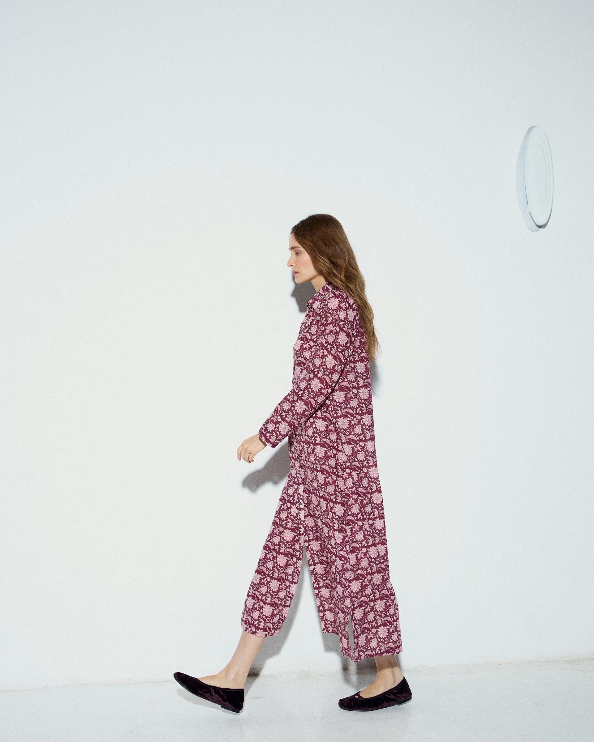 Vestido Camisero Estampado Floral Granate