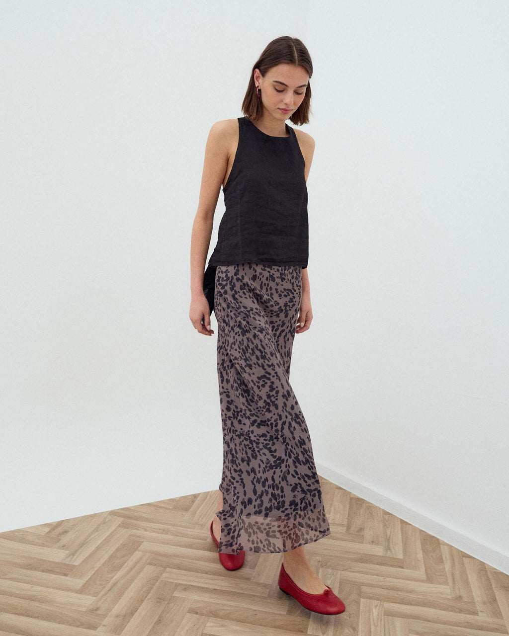 Falda Asimetrica Animal Print Marrón