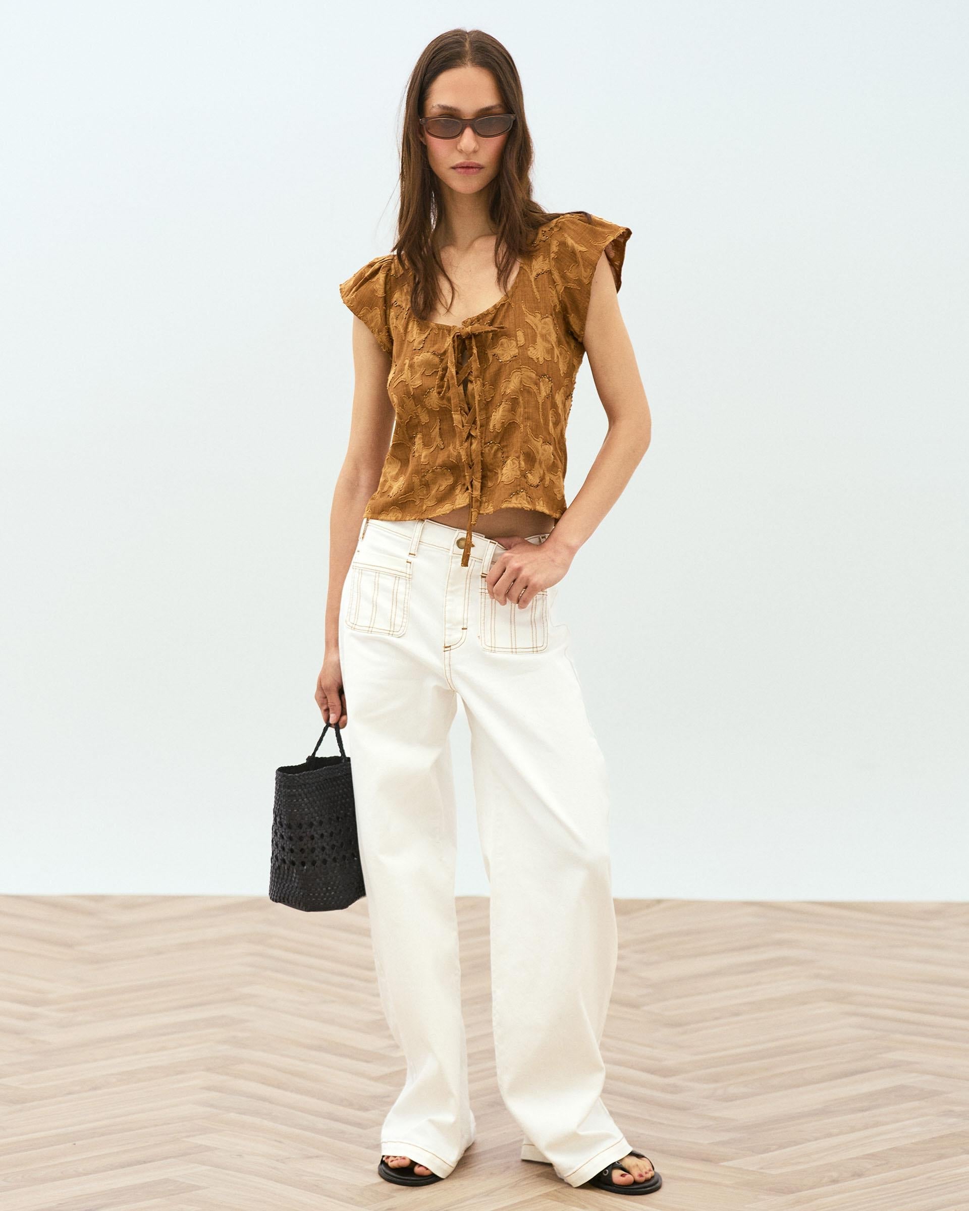 Jeans Bordado Sol Blanco