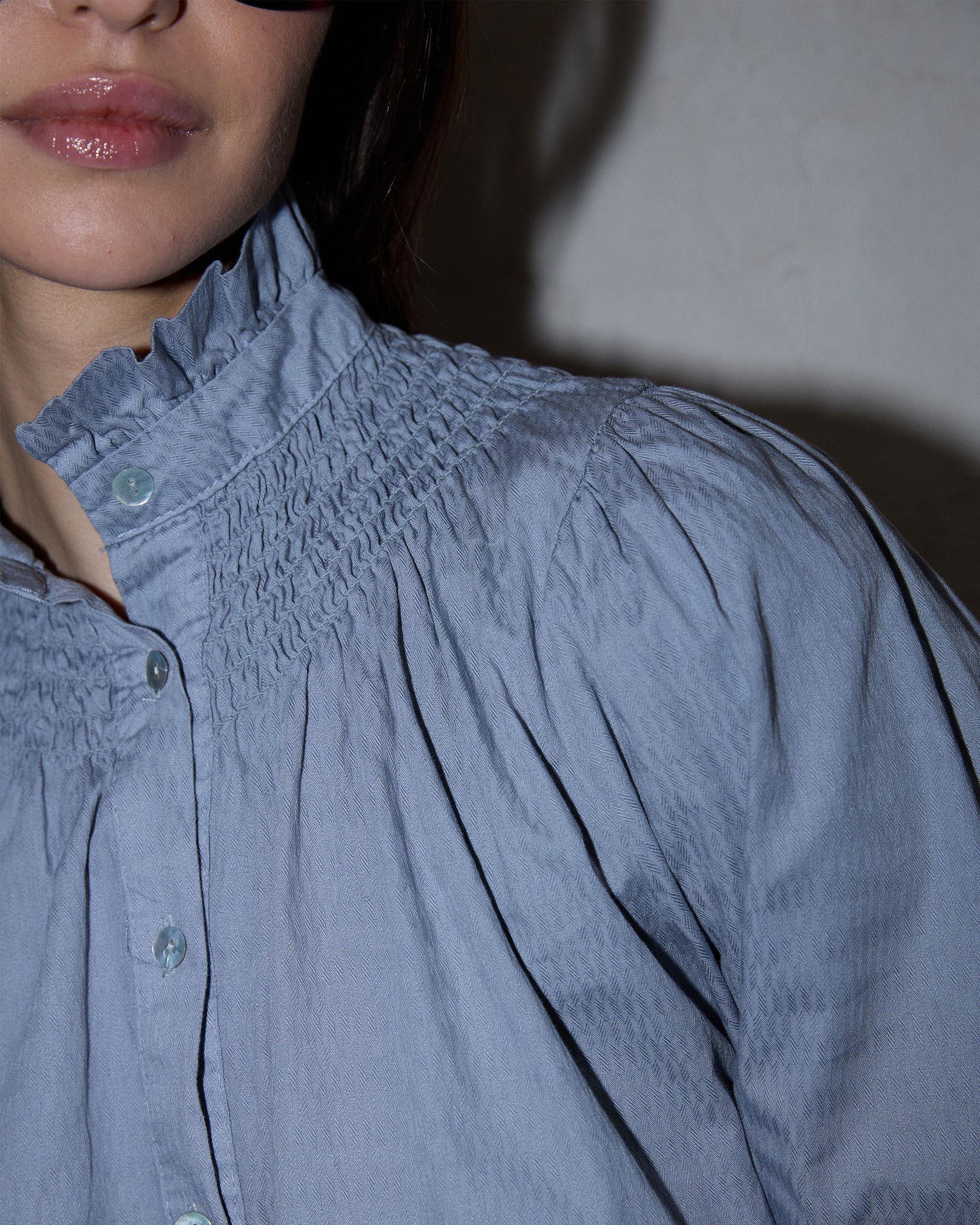 Blusa Nido De Abeja Cuello Azul Claro