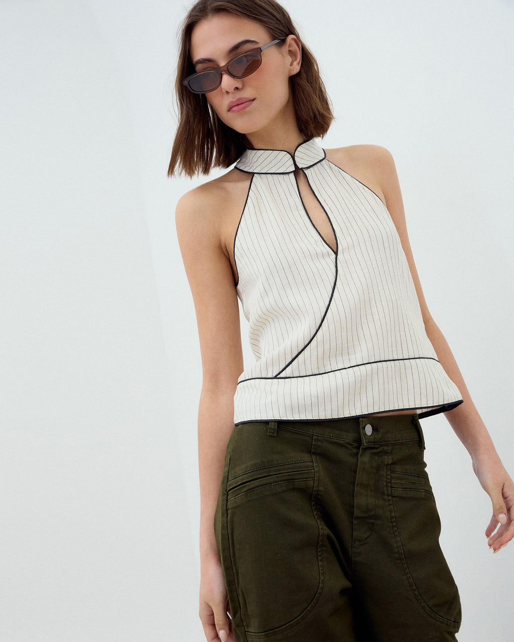 Top Cuello Subido Lágrima Rayas Blanco